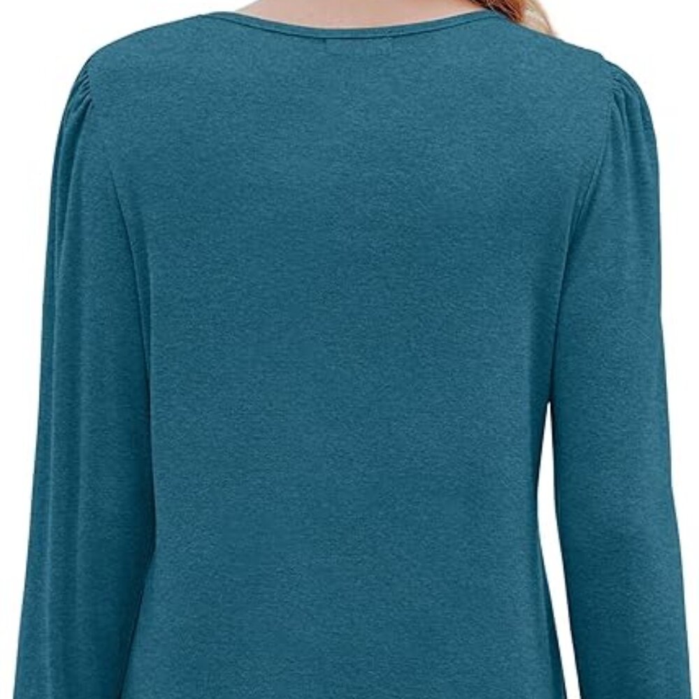 OFEEFAN Teal Long Sleeve Warm, Soft Large dressy casual Tunic length Blouse NWOT - Picture 2 of 8